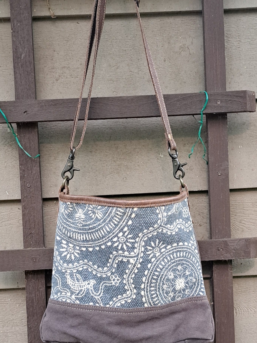 Myra Bag Blue and Brown Patterned Crossbody Bag